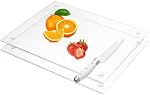 VASUHOME 2 Pack de plaques de coupe en verre trempé pour comptoir de cuisine - 16x12 Tableau de coupe clair de pouce pour le comptoir - Gratte, chaleur, résistant aux éclaboussures et facile à nettoyer