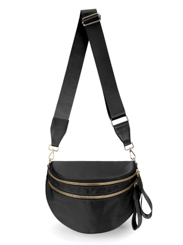 Image of Pure Colour Crossbody Bag Bum Bag for Women,Spacious Purse Fanny Packs Belt Bag,Oversized Bum Bag (Colour Bum Bag-Black)