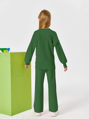Image of Haloumoning Girls 2 Piece Outfits Kids Long Sleeve Crewneck Sweater Drawstring Wide Leg Long Pants Sweatsuits Sets 5-14T