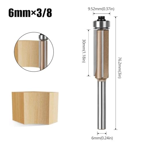 Fraise à affleurer queue 1/4 pouce avec roulement supérieur pour défonceuse bois 6x3/8