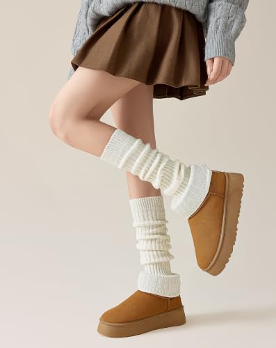 Image of Yawlsow Leg Warmers for Women Girls Y2k Knit Ruffle Leg Warmer Winter 80s with Sequins, Japanese Kawaii Harajuku Accessories