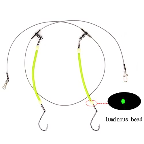 High-Strength 49 Strands Steel Surf Fishing Rigs With 2 Hooks,Saltwater Fishing Assecories Nylon-Coating Steel Wire With Hooks Swivels Snap Connect 2 Arm Rig (Hook Size 14#) #TOP1