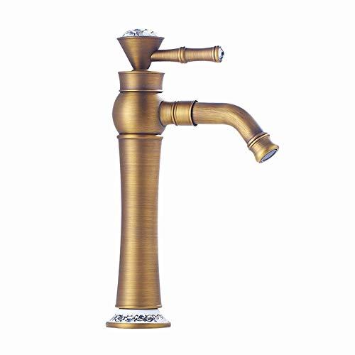 Robinet haut bassin cuivre finitions or antique et base céramique pour intérieur chic