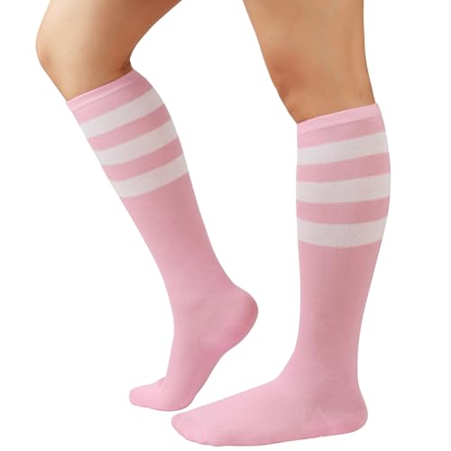 Image of DRESHOW 3 Pairs Cotton Knee High Socks for Women Solid Knit Knee Long Stocking Leg Warmer All Season Gift