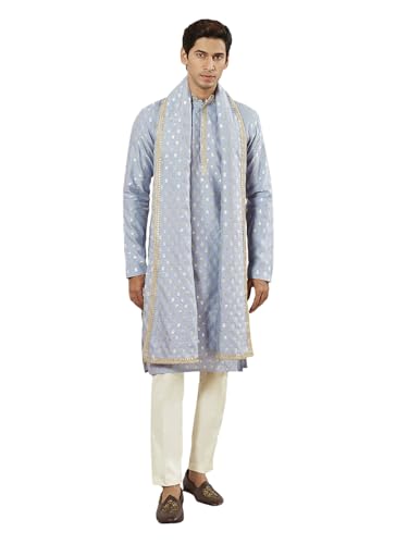 Kurta Silk Blend et Dupatta tenue de mariage homme aqua crème XL