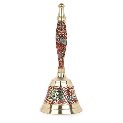 Hashcart Indian Decor Brass Handbell - Pooja Bell for Mandir Hand Bell - Puja Handbells - Indian Religious Pooja Ghanti for Temples Diwali Decorations - Christmas Bells Colorful Jingle Bel - 7inch Hashcart Indian Decor Brass Handbell - Pooja Bell for Mandir Hand Bell - Puja Handbells - Indian Religious Pooja Ghanti for Temples Diwali Decorations - Christmas Bells Colorful Jingle Bel - 7inch