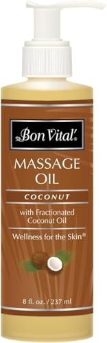 Bon-Vital-Coconut-Massage-Oil-with-100-Pure-Fractionated-Coconut-Oil-to-Repair-Dry-Skin-Used-by-Massage-Therapists-and-At-Home-Use-for-Therapeutic-Massages-and-Relaxation-8-Oz-Label-may-Vary Bon Vital' Coconut Massage Oil with 100% Pure Fractionated Coconut Oil to Repair Dry Skin, Used by Massage Therapists and At-Home Use for Therapeutic Massages and Relaxation, 8 Oz, Label may Vary - Image 1