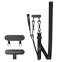 MOFT Handyband Universal mit Schnellverschluss, Handy Lanyard mit Verstellbarem Gurt & 2 Universellen Patches - Waschbar Haltbar Nylon Handykette, Tiefschwarz (1.5m)