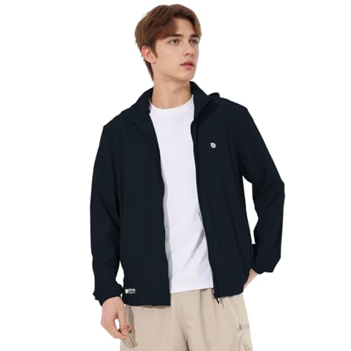 Image of Venzina UPF 150+ Sunscreen Jacket for Men, UV Sun Protection Jacket with Cool Feel Quick Dry Fabric, Sun Hoodie with Removable Hat & Zip Pocket for Driving, Camping, Riding