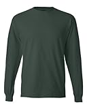 Gerippte Bündchen Hanes Beefy-T Herren-T-Shirt, 100 % Baumwolle, langärmelig - Grün - Groß
