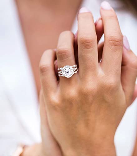 Tigrade 1.5Ct Bridal Ring Sets Oval Cut Cubic Zirconia Wedding Band Halo Cz Engagement For Women Size 4-11, Silver, Size 6 #TOP4