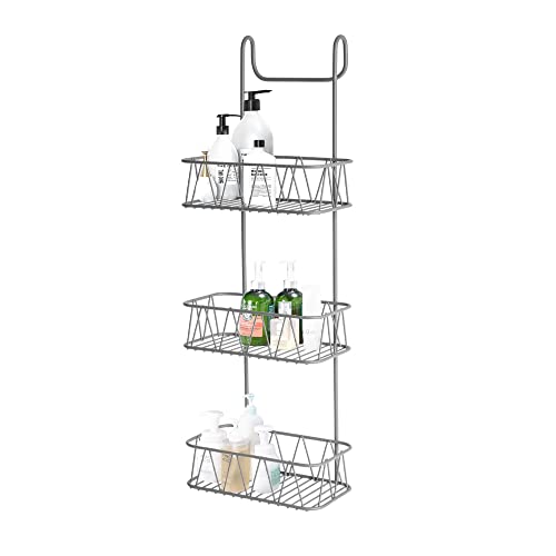 Blue Canyon - 3 Tier Over Shower Screen Caddy - Grey Colour - Plastic Coated Durable Steel - No Rust - Hanging Bathroom Organiser - Storage Rack for Bathroom, Toilet - BA0493