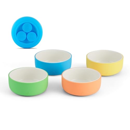 Elk and Friends Kids Porcelain Bowls with Silicone Suction Sleeves | Suitable for Babies/Toddlers | Microwave & Dishwasher Safe | Stay Put Dinnerware | Snack Dishes | 4 Pack by Elk and Friends - Used condition - US$24.32