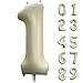 40 Inch Cream Sand White Number 1 Balloon Large Size Jumbo Digit Mylar Foil Helium Balloons for Birthday Party Celebration Decorations Graduation Anniversary Baby Shower Photo Shoot