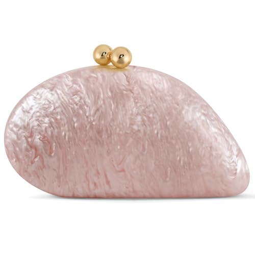 NEWROGENG Acrylic Seashell Clutch Purse for Women Elegant Marble Evening Bag with Gold-Tone Magnetic Clasp Wedding Party Clutch Handbags Pink