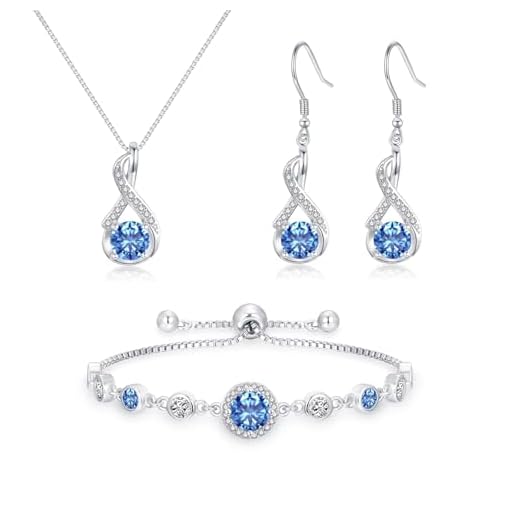 Cangall Silber Schmuck Set Damen, 925 Sterling Silber Halskette & Ohrringe & Armband Set mit Blau Cubic Zirkonia, 45+5cm Halskette & Ohrringe Hängend & Verstellbar Armband Silberschmuck für Hochzeit