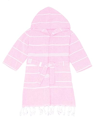 Turkish Cotton Child's Hooded Robe, Beach and Pool Cover Up, Quick Dry Lightweight Bathrobe, Sand Free, Medium