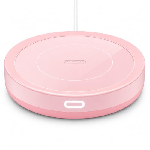 Smart Coffee Warmer, BESTINNKITS Auto On/Off Gravity-Induction Mug Warmer for Office Desk Use, Candle Wax Cup Warmer Heating Plate (Up to 131F/55C) (Pink)