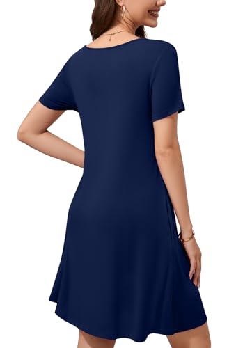 Image of WEACZZY Summer Dresses for Women 2026 V-Neck Casual T Shirt Dress Loose Short Sleeve Flowy Dresses with Pockets
