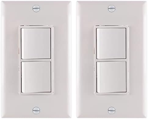 Wengart Duplex Rocker Combination Decorator Switch,120-277VAC 15A,Ground Terminal,Residential/Commercial Grade,2 Individual Switches,UL Listed,Wall Plate is Included,Pack of 2