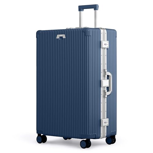 Image of Nobl Travel Zipperless Check In Suitcase - Aluminum Frame, Check In luggage 30.2x20x12 Airline Approved by Noble Travel - Polycarbonate Shell - Dual TSA Locks, 360 Spinner Wheels - Midnight Blue