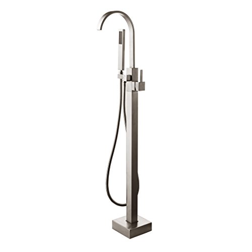 JiaYouJia Brushed Nickel Freestanding Tub Filler Brass Single Handle Floor Mounted Bathtub Faucet