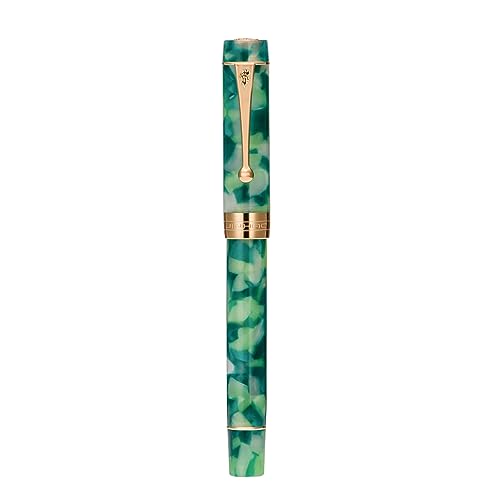 Jinhao Classic Fountain Pen Green Marble Gold Trim, M Nib