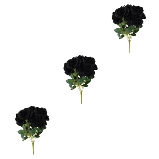 HOMSFOU 3 Piezas 9 Simulación De Flores Artificiales De Rosas Negras Rosa Realista Guirnalda De Halloween Ramo De Mano Nupcial Decoración De Ramo Artificial Adorno De Flores