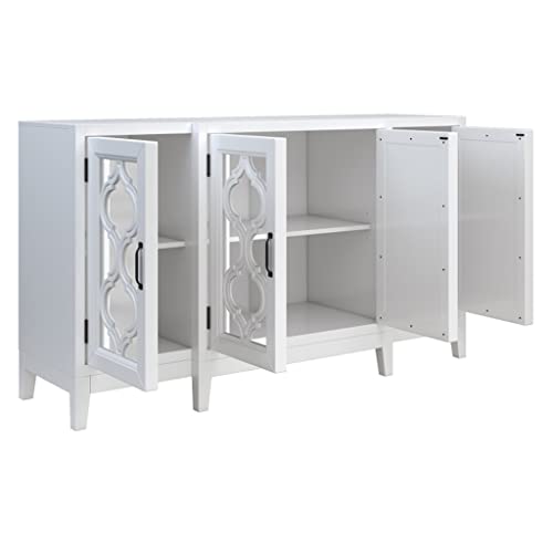 Mfchy 59.8'' Mirrored Console, Sideboard For Living And Dining Room With 4 Cabinets And 3 Adjustable Shelves. #TOP6