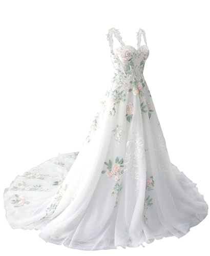 Dexinyuan Lace Wedding Dresses for Bride 2025 Flower Embroidery Tulle Bridal Dresses with Train