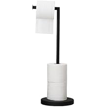 BWE Matte Black Toilet Paper Holder Stand Modern Tissue Roll Holder Storage for 4 Rolls of Paper, Stainless Steel Free Standing Toilet Paper Holder Bathroom Accessories with Weighted Base