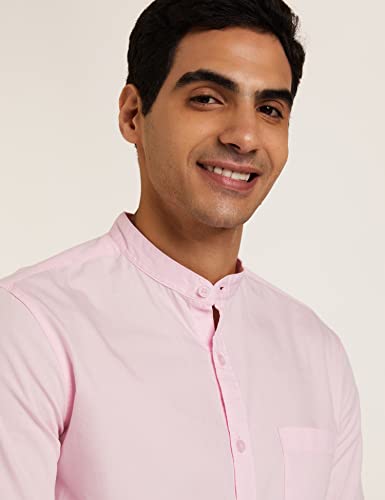 Image of Amazon Brand - Symbol Men's Solid Cotton Shirt | Chinese Collar | Casual | Plain | Full Sleeve | Summer-Regular Fit (Available in Plus Sizes)