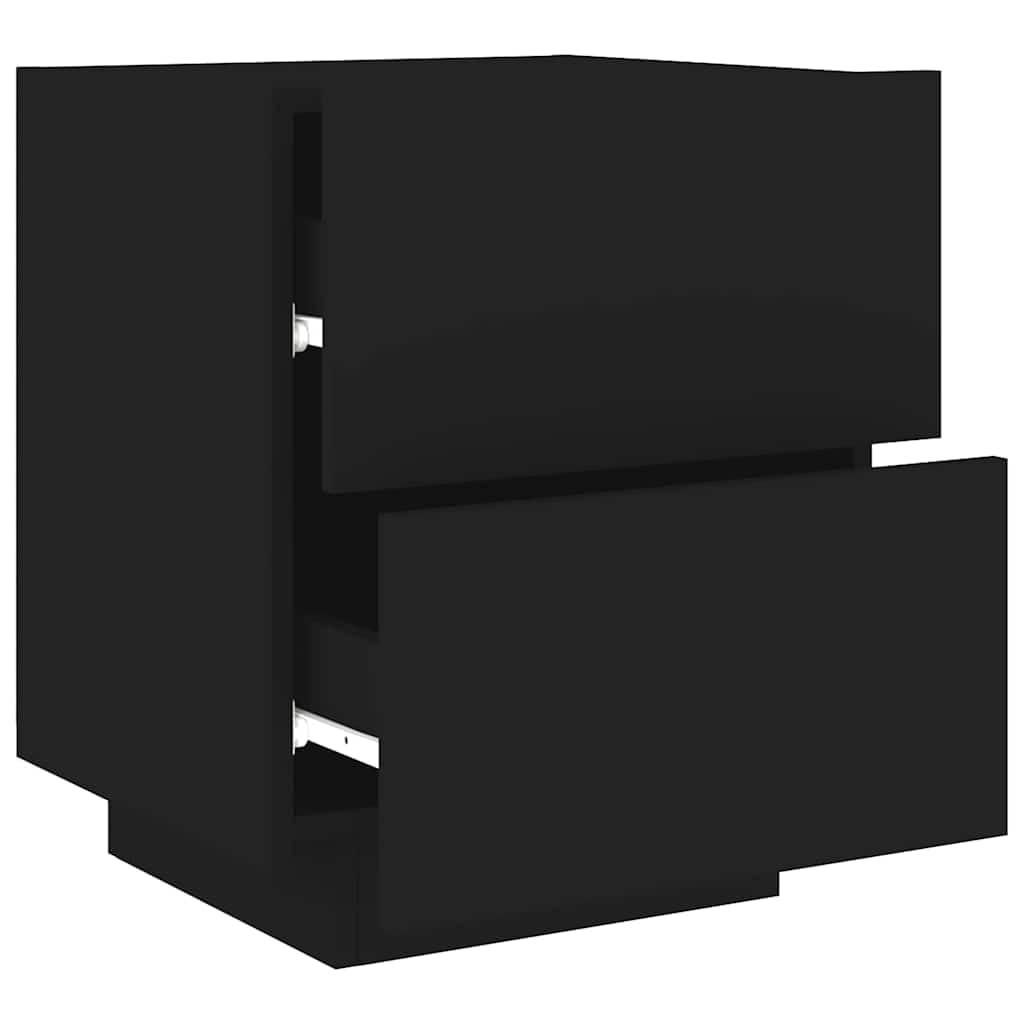Mesita de noche con luces LED, color negro, madera, 45 x 40 x 55 cm, 2 cajones, iluminación RGB, armario auxiliar moderno para dormitorio y sala de estar