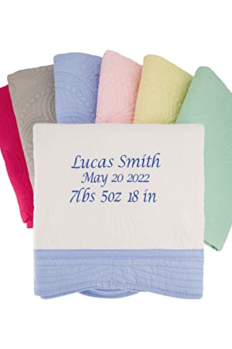 Personalized Baby Blankets For Girls And Boys - Monogrammed Baby Blanket With Embroidered Name - Super Soft And Cozy Cotton Baby Quilt With Scalloped Edges - 36X46 Inches - White-Pink #TOP2