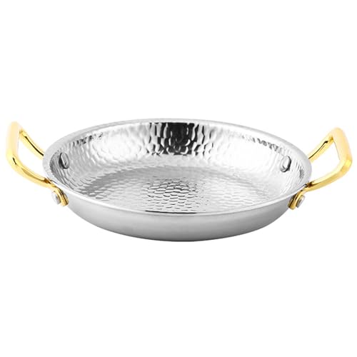 LCHJX Paellera española de 10 tamaños, martillada a mano, antiadherente, sartén con asas dobles para hogares o restaurantes, plata, 20 cm