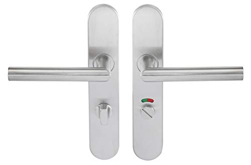 Bricard 666471 Ensemble poignées INOX sur Plaque Tempo Pop Porte de Toilettes (à condamnation et Voyant) - 1 Paire