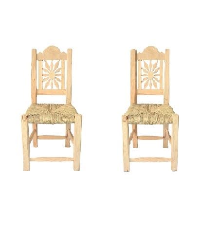2 Sillas de Madera Artesanal Mexicana Tejida con Tule Sol,...