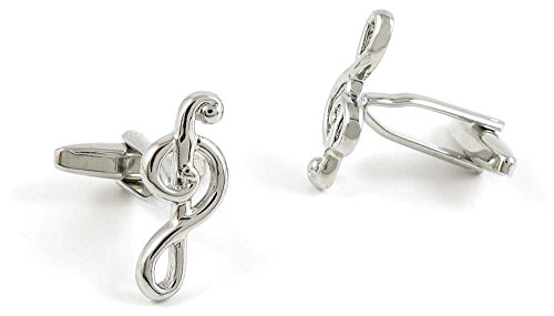 1 par de mancuernas de hombre nota musical plateada y blanca