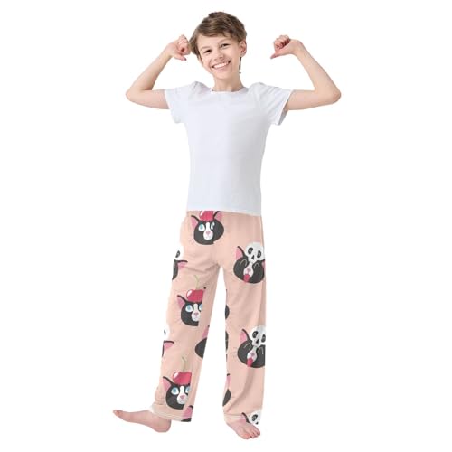 Black Cat Skull Boys Pants Boys Athletic Pants Long Pant for Boywith Pockets Wide-Leg Size 6-14Y3