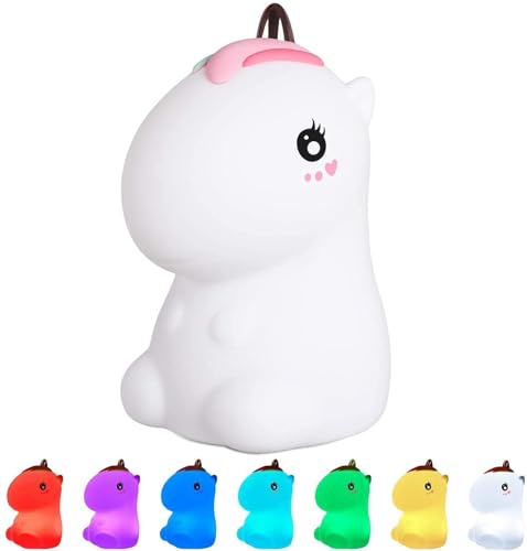 Image of Desidiya Silicone Unicorn Night Light Rechargeable Led Lamp with 7-Color Breathing Modes, Touch Sensor Control- Perfect Decoration for Kids Bedroom Decor, Gifts Baby, Children, (White)