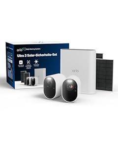 Arlo Ultra 3 Überwachungskamera Aussen Kabellos, 4K UHD, KI-Erkennung, Auto-Tracking, Farbnachtsicht, Smarthub für lokale Lagerung, sichere Testversion inklusive, 2 Kameras mit 2 Solarzellen, Weiß
