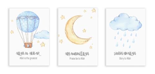 Tableau islamique lune et étoiles Ramadan : lot de 3 affiches de pépinière pour chambre bébé