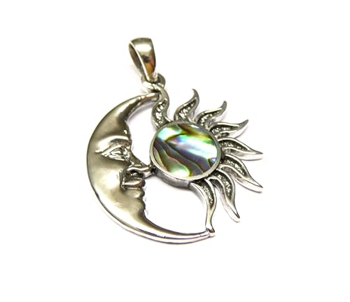 Pendentif en argent sterling soleil lune en nacre d'ormeau véritable