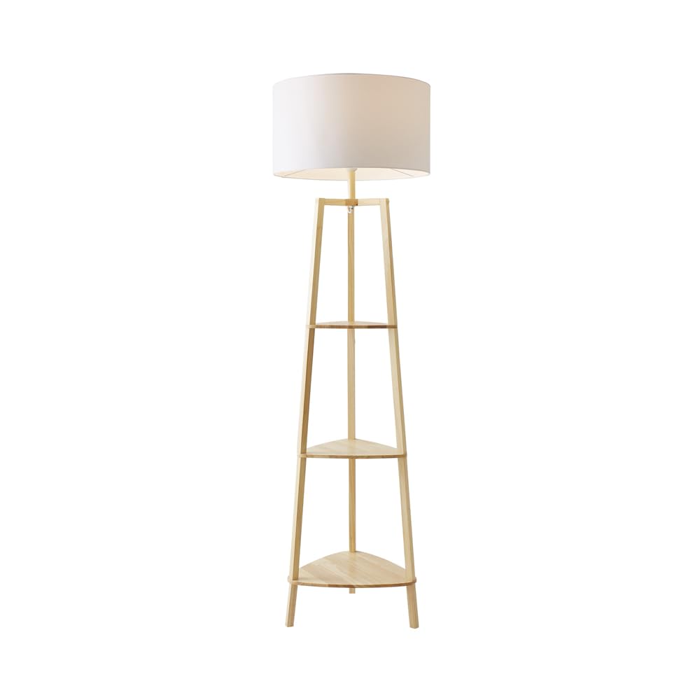 MiniSun | Natural Wooden 3 Tier Floor Lamp with Storage Shelves and White Shade | Floor Lamps & Torchieres, Home Décor, Improvement & Lifestyle Essential