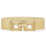 WHIPPY Women Wide Elastic Waist Belt Fashion Hollow Out Square Gold Buckle Stretchy Belt Waistband for Ladies, Gold, XL