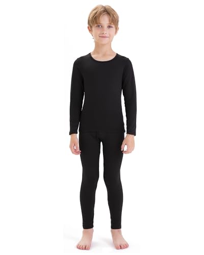 songcode Thermal Underwear for Kids Long Johns, Boys Thermal Underwear Set for Skiing, Base Layer Long Underwear Boy Winter Black