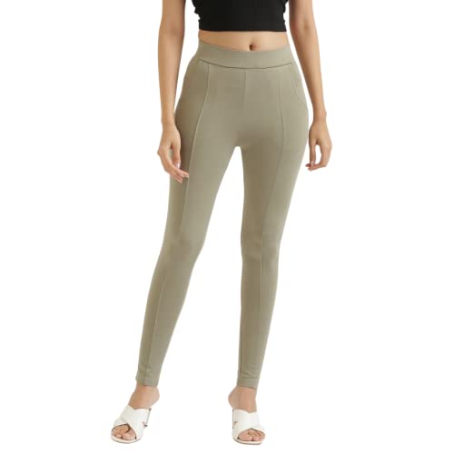 Image of SAADAA Women's Regular Fit High Rise 4-Way Stretchable Pants Yoga, Formal, and Regular Skinny High Waist Leggings 2 Deep Pockets Elastic Waistband Durable Interlock Stitching