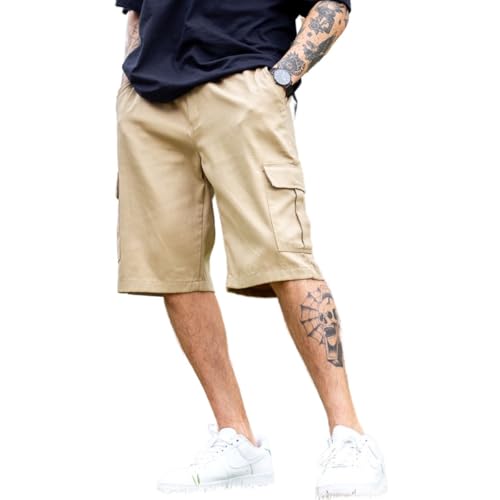 Bermuda Cargo Masculina Short Com 6 Bolsos Sarja Algodão Lisa (BR, Alfa, G, Regular, Regular, Caqui)