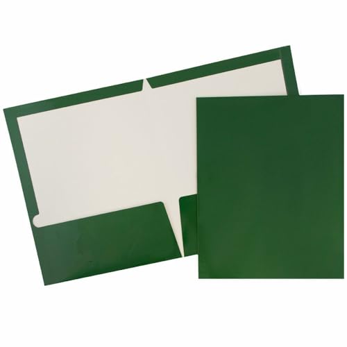 JAM PAPER Laminated Two Pocket Glossy Folders - Green - 3/Pack