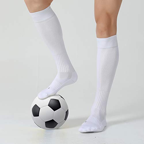 CelerSport 2 Pack Soccer Socks for Youth Kids Adult Over-The-Calf Socks with Cushion, White (2 Pack), X-Large by CS CELERSPORT - Used condition - US$11.35
